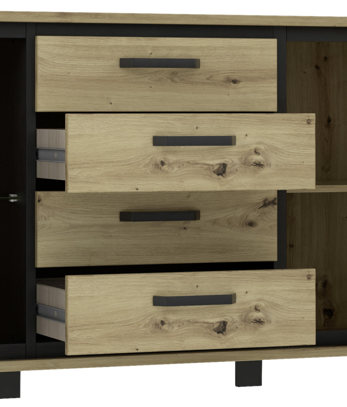 SIDEBOARD 177,4/81,3/41,5 cm  in Schwarz, Eichefarben  - Eichefarben/Schwarz, Basics, Glas/Holzwerkstoff (177,4/81,3/41,5cm) - Livetastic
