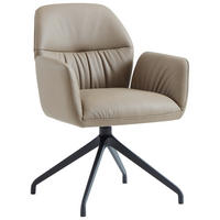 ARMLEHNSTUHL  Sitzfläche 360° drehbar, automatische Rückholfunktion  Echtleder  - Creme/Schwarz, Design, Leder/Metall (62/89/63cm) - Dieter Knoll