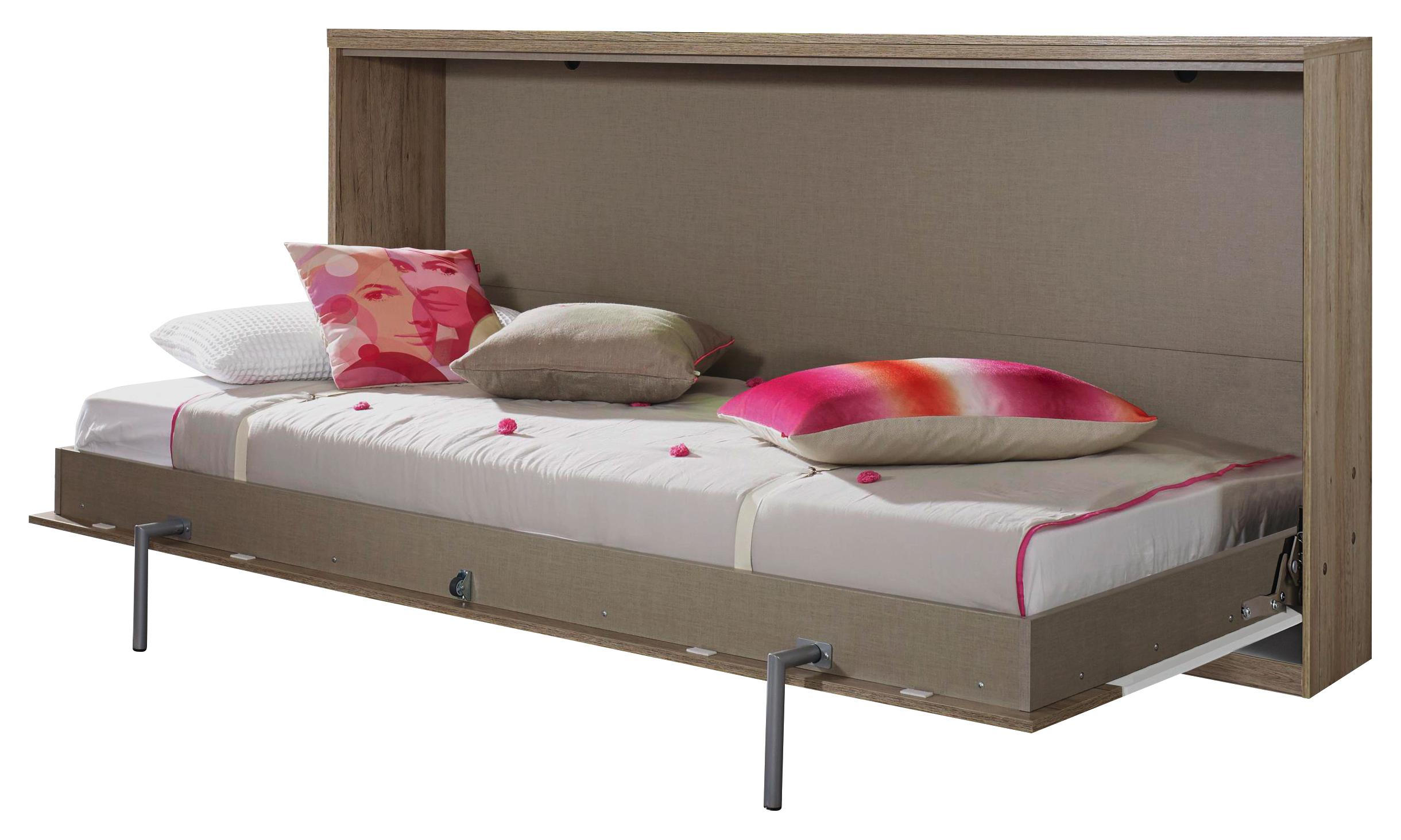 Klappbett in Holzwerkstoff Weiß, Eichefarben