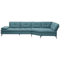 ECKSOFA in Flachgewebe Hellblau  - Schwarz/Hellblau, Design, Textil/Metall (344/157cm) - Chilliano