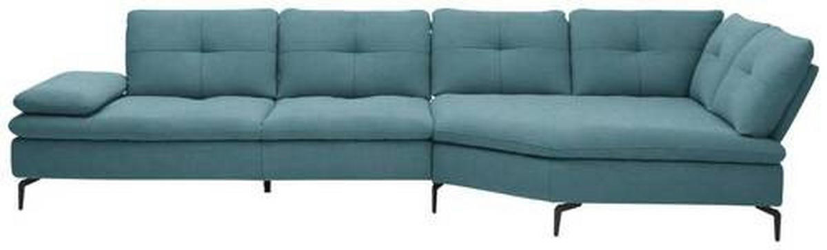 ECKSOFA in Flachgewebe Hellblau  - Schwarz/Hellblau, Design, Textil/Metall (344/157cm) - Chilliano