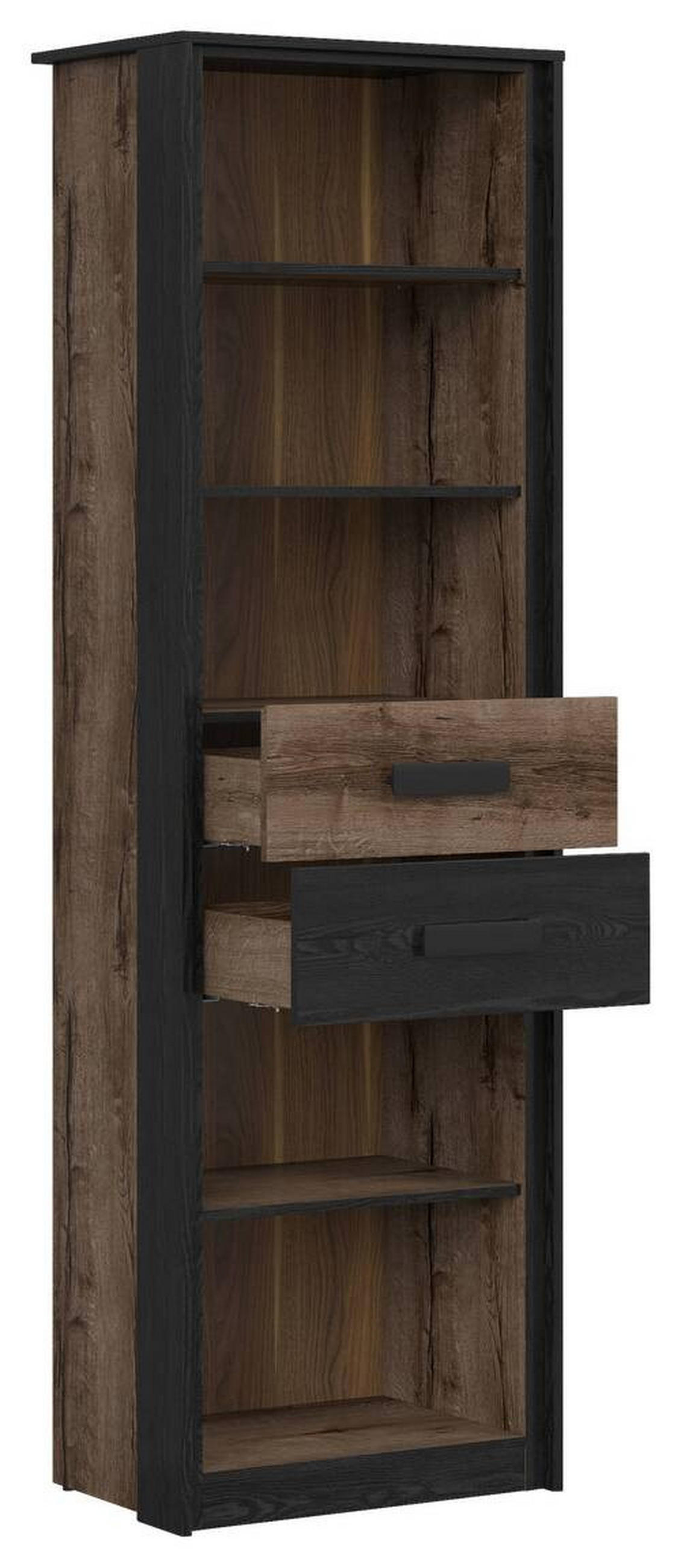 VISOKA KOMODA, črna, barve hrasta  - črna/barve hrasta, Design, leseni material (60/195cm) - Livetastic
