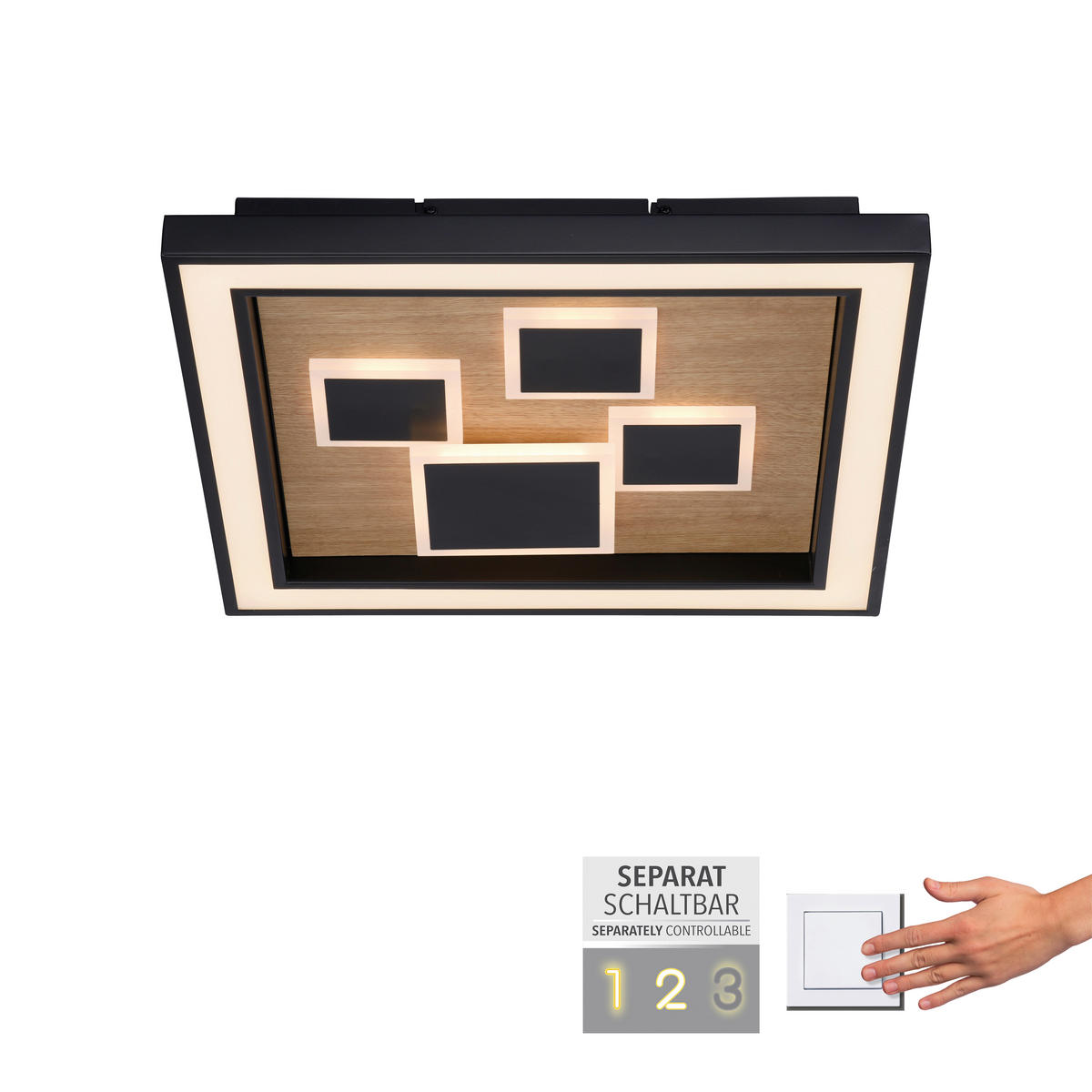 LED-DECKENLEUCHTE 48/48/7 cm   - Natur, Holz (48/48/7cm) - Paul Neuhaus
