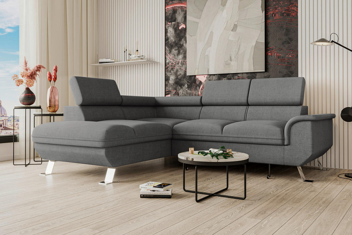 ECKSOFA in Struktur Anthrazit  - Anthrazit/Silberfarben, Konventionell, Textil/Metall (207/268cm) - MID.YOU