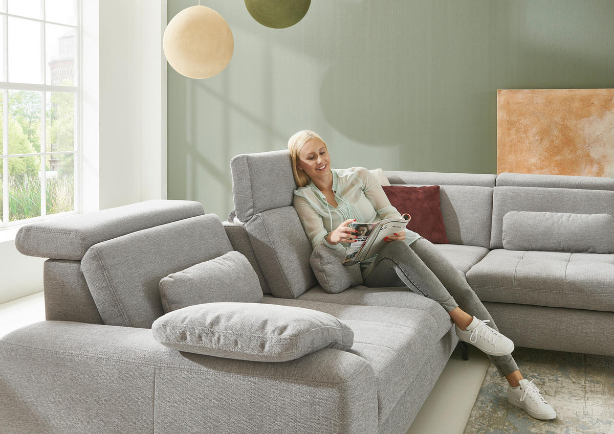 ECKSOFA Hellgrau Chenille  - Hellgrau/Schwarz, Design, Textil/Metall (310/220cm) - Beldomo Style