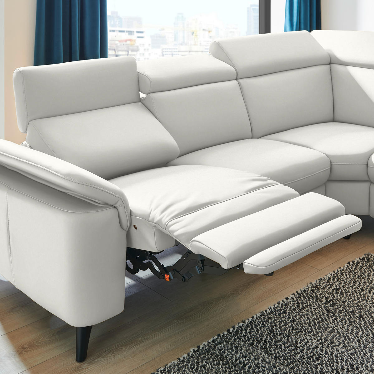 ECKSOFA in Echtleder Weiß  285/239 cm  - Schwarz/Weiß, Design, Leder/Metall (285/239cm) - Cantus