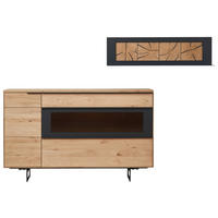 SIDEBOARD Schwarz, Eichefarben  161,9/99,9/45,2 cm  - Eichefarben/Schwarz, Design, Glas/Holz (161,9/99,9/45,2cm) - Valdera