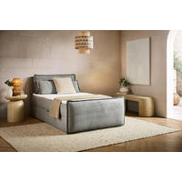 BOXBETT 120/200 cm,  in Hellgrau, Kissen, Bettkasten, Topper, H3 = fest  - Hellgrau/Schwarz, Design, Kunststoff/Textil (120/200cm) - Chameo