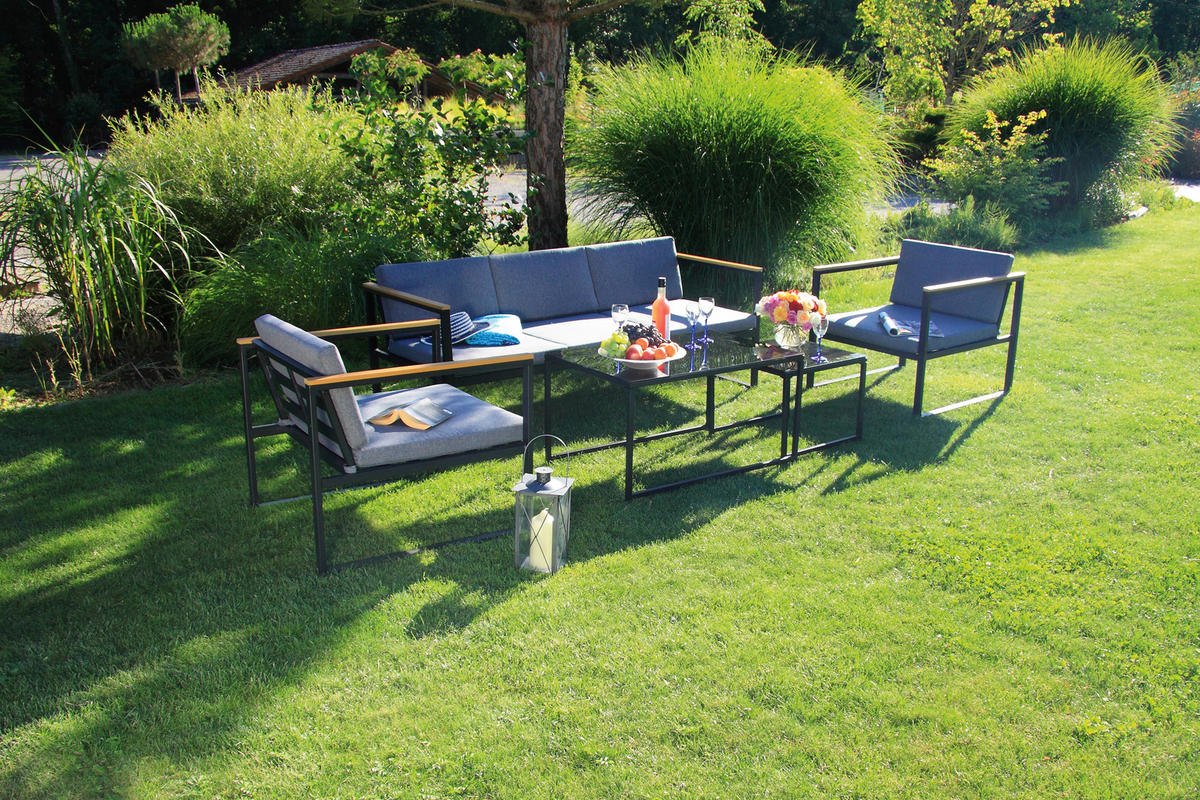 LOUNGEGARNITUR   Stahl  - Anthrazit, Basics, Textil/Metall - Acamp