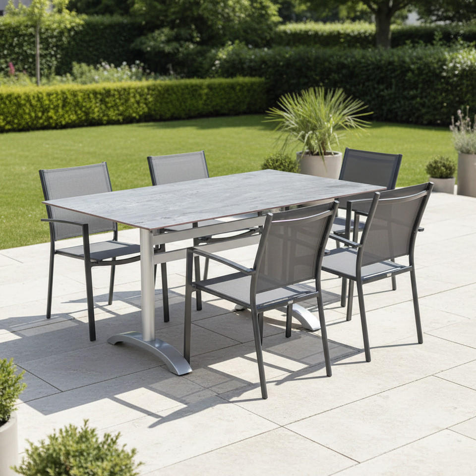 TABLE DE JARDIN PLIANTE 120/80/72 cm métal, matériau de bois gris, couleur platine rectangulaire  - gris/couleur platine, Basics, métal/matériau de bois (120/80/72cm) - Gardenson
