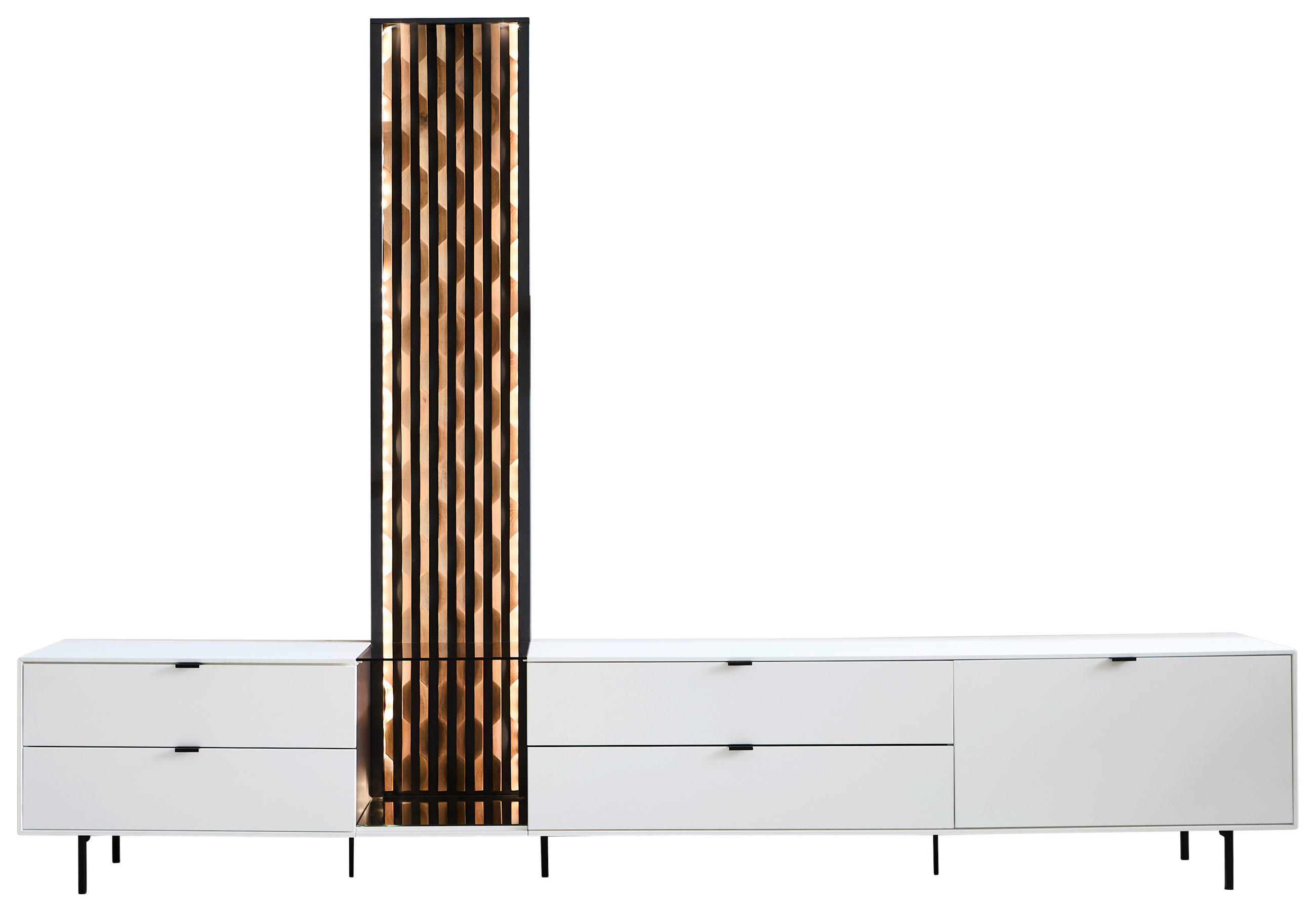 LOWBOARD  267/189/42 cm 4 Schublade(n) stehend, Beleuchtung  - Eichefarben/Schwarz, Design, Holz/Holzwerkstoff (267/189/42cm) - Moderano