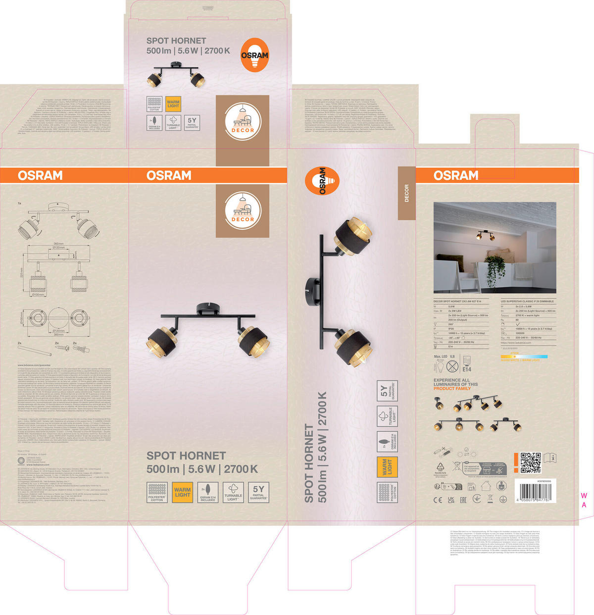 LED-STRAHLER 36/12/22,5 cm   - Goldfarben/Schwarz, Basics, Textil/Metall (36/12/22,5cm) - Osram
