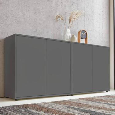 SIDEBOARD Mailand Set 2  in 158/73/33 cm  - Anthrazit/Schwarz, MODERN, Holzwerkstoff/Kunststoff (158/73/33cm) - MID.YOU