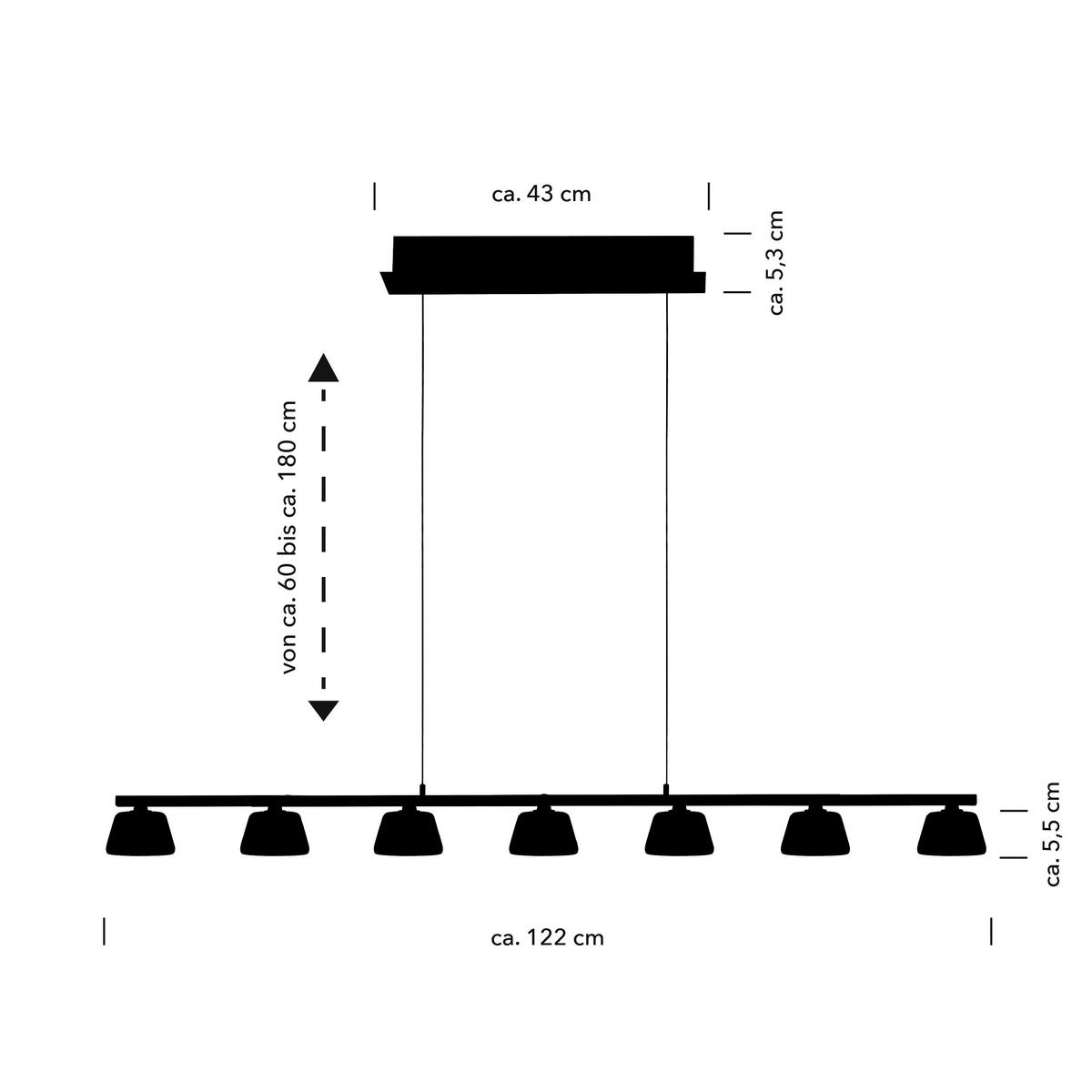 LED-PENDELLEUCHTE 122/5.5/60-180 cm   - Alufarben, Design, Metall (122/5.5/60-180cm) - Hell