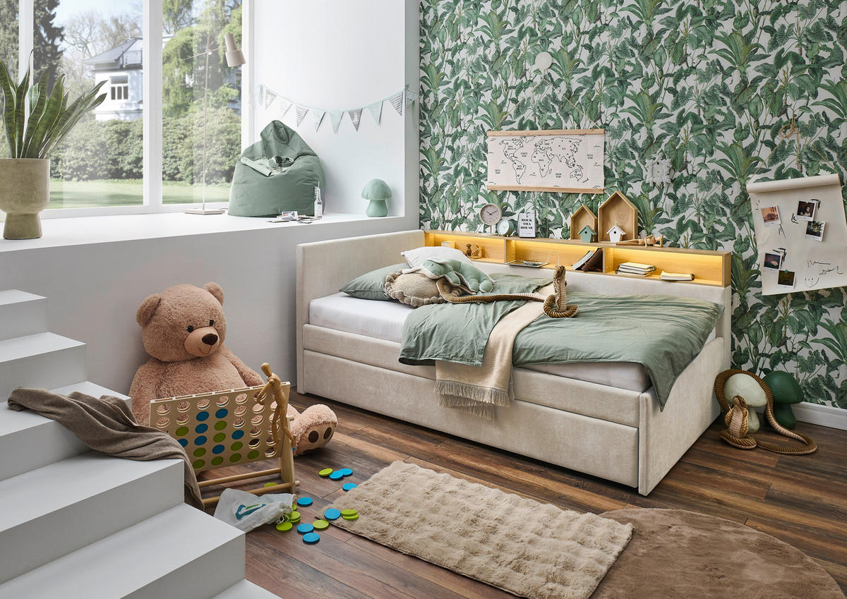 STAURAUMBETT 120/200 cm  in Eichefarben, Beige  - Eichefarben/Beige, MODERN, Holz/Holzwerkstoff (120/200cm) - Stylife