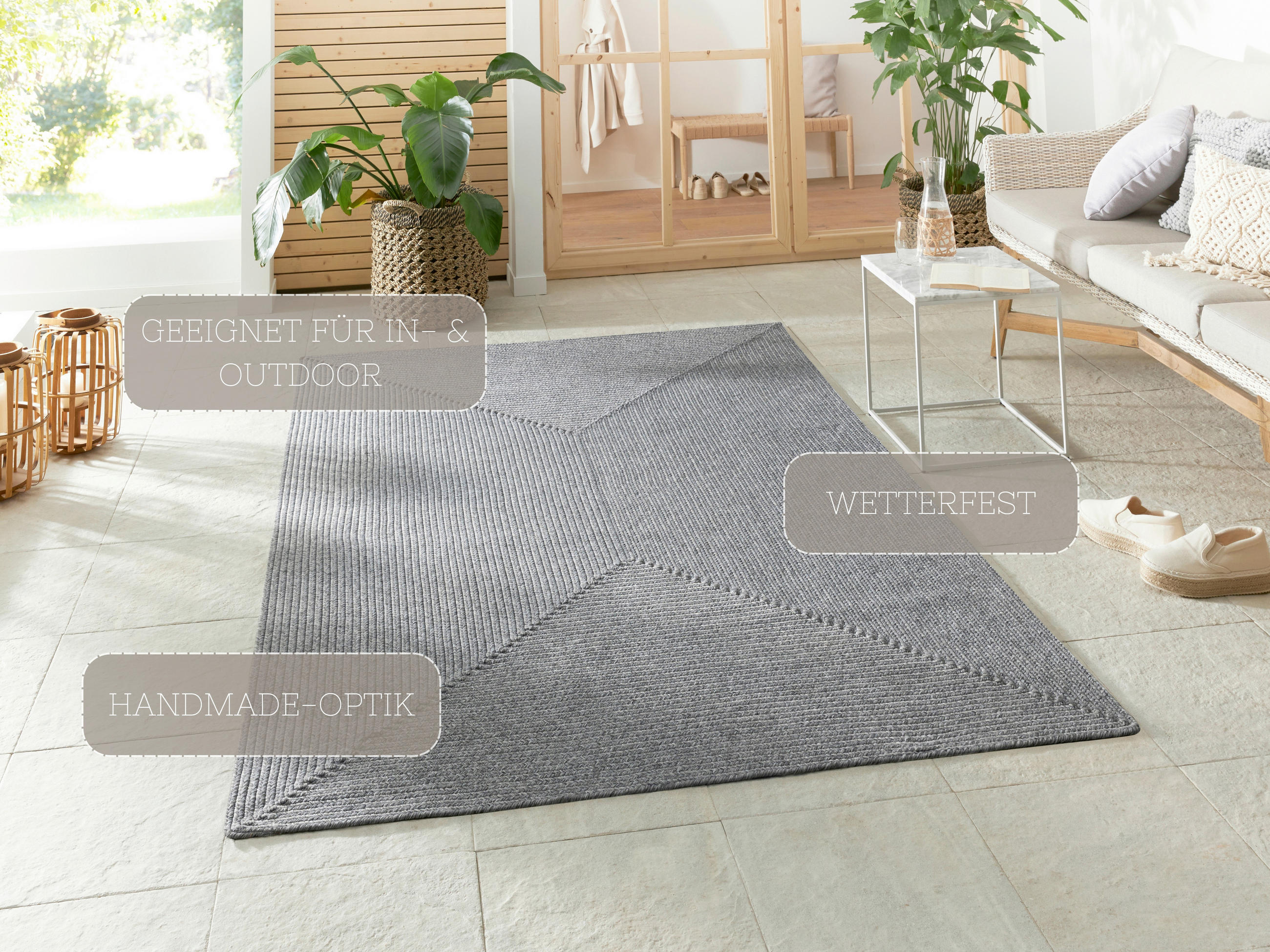OUTDOORTEPPICH 80/150 cm Braided Hellgrau  - Hellgrau, Basics, Kunststoff (80/150cm)