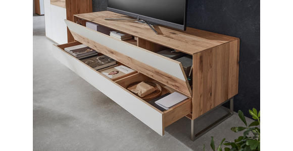 WOHNWAND  in Weiß, Eichefarben  341/205,5/54,2 cm  - Eichefarben/Weiß, Design, Glas/Holz (341/205,5/54,2cm) - Valnatura