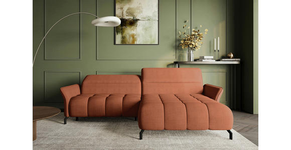 ECKSOFA Rostfarben Flachgewebe Rücken echt, Kopfteilverstellung, Sitztiefenverstellung  - Rostfarben/Schwarz, KONVENTIONELL, Textil/Metall (272/175cm) - Carryhome