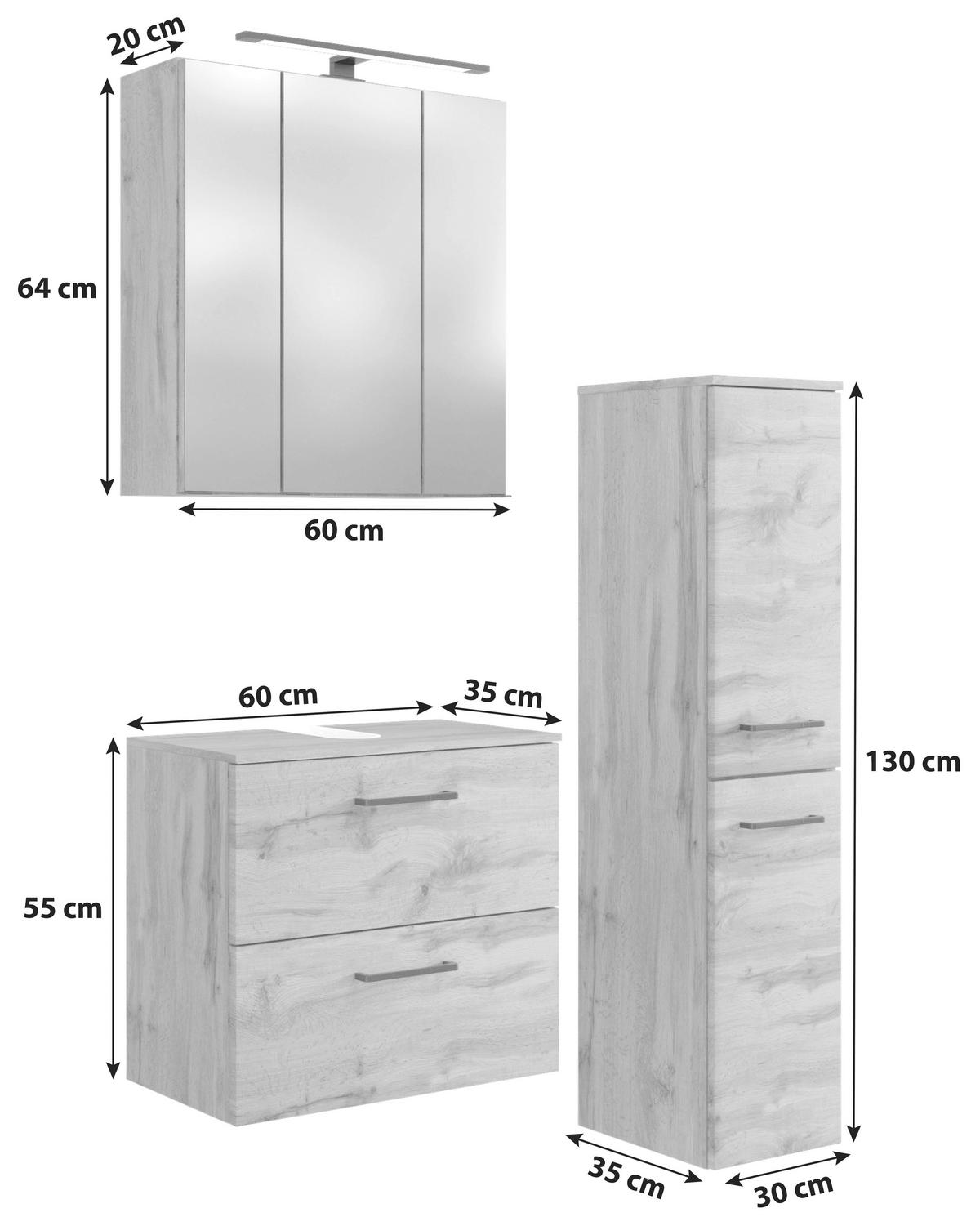 BADEZIMMER  in 90 cm  - Eichefarben, MODERN, Holzwerkstoff (90cm) - Held