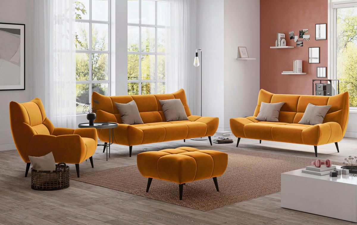 3-SITZER-SOFA in Mikrofaser Currygelb  - Currygelb/Schwarz, Design, Textil/Metall (222/106/99cm) - Xora