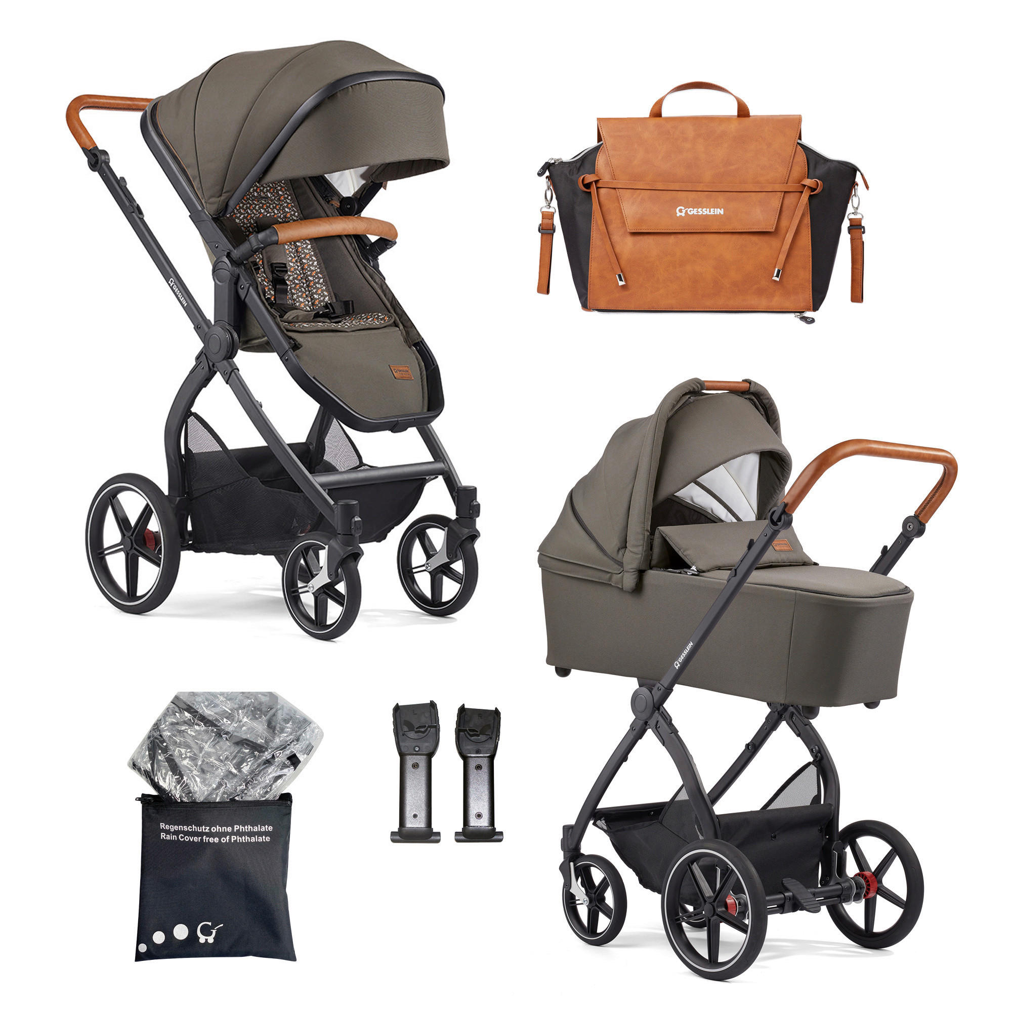 KINDERWAGENSET 270270 FX4 LIFE SET - Cognac/Schwarz, Basics, Textil/Metall (57/129/100cm) - Gesslein