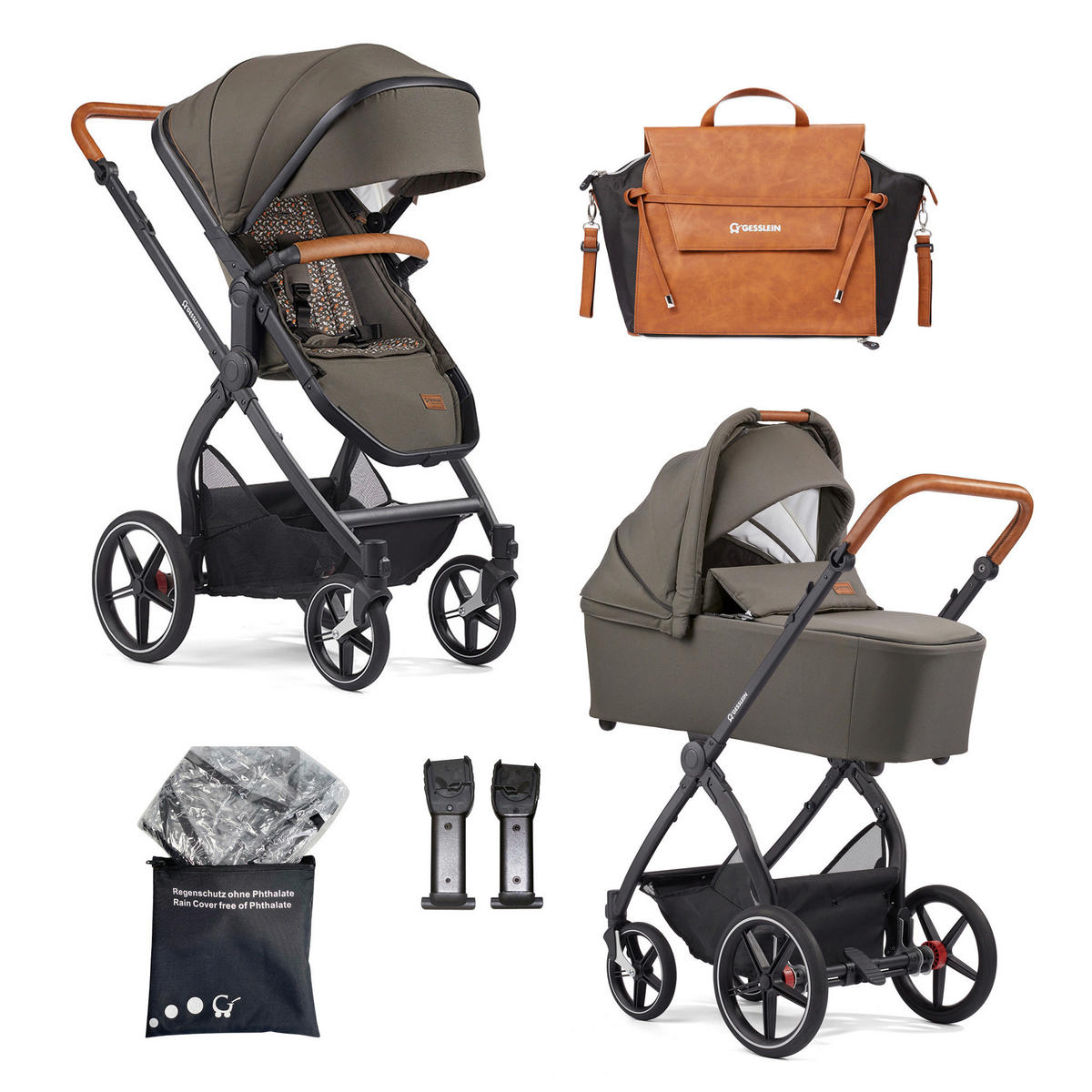 KINDERWAGENSET FX4 Life  - Cognac/Schwarz, Basics, Textil/Metall (57/129/100cm) - Gesslein