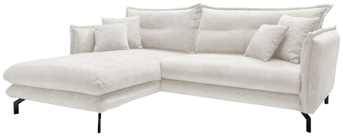 ECKSOFA in Velours Creme  180/255 cm  - Creme/Schwarz, Design, Textil/Metall (180/255cm) - Livetastic