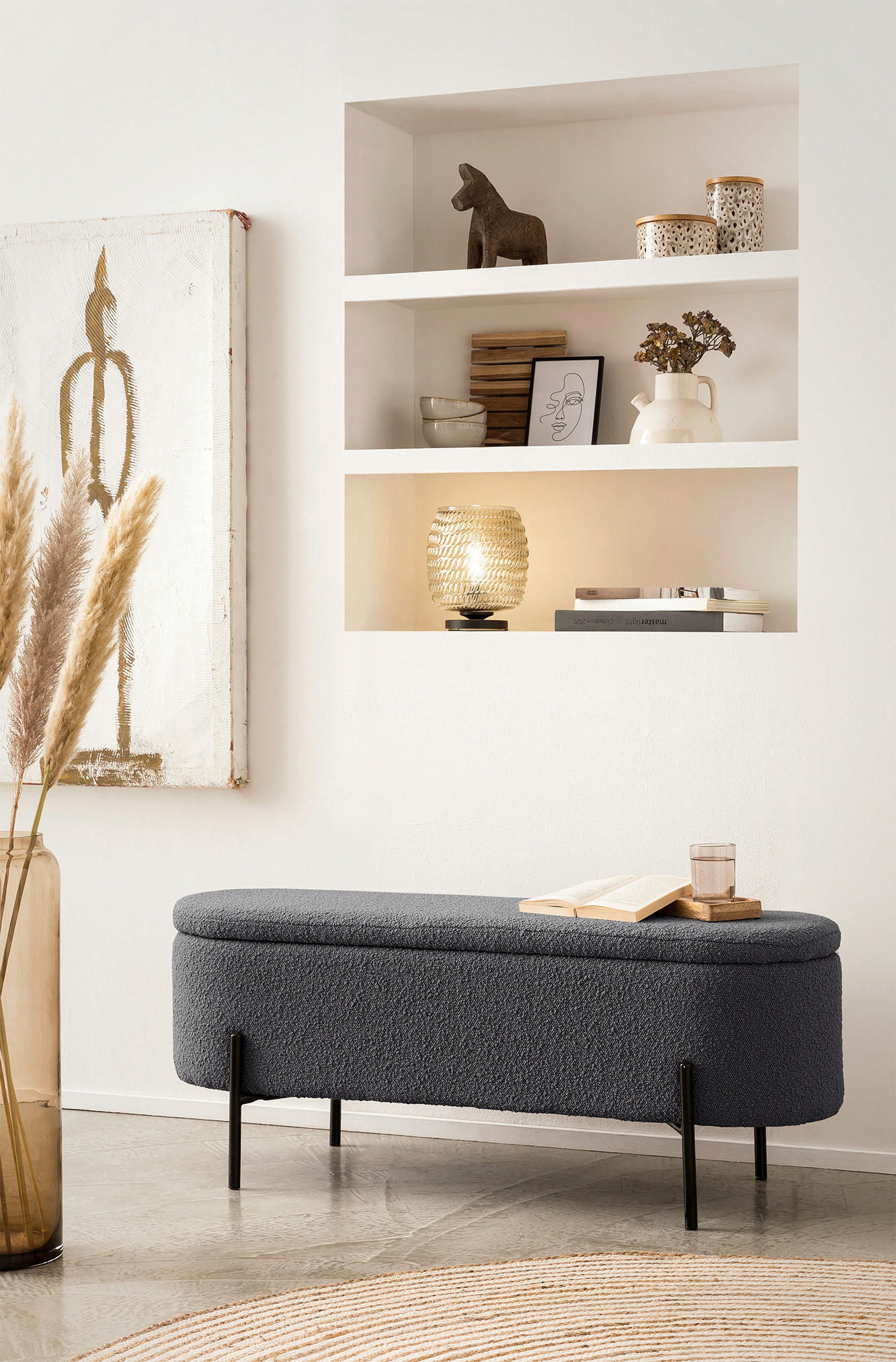 BETTBANK 110/44/40 cm   - Anthrazit/Schwarz, MODERN, Textil/Metall (110/44/40cm) - Livetastic