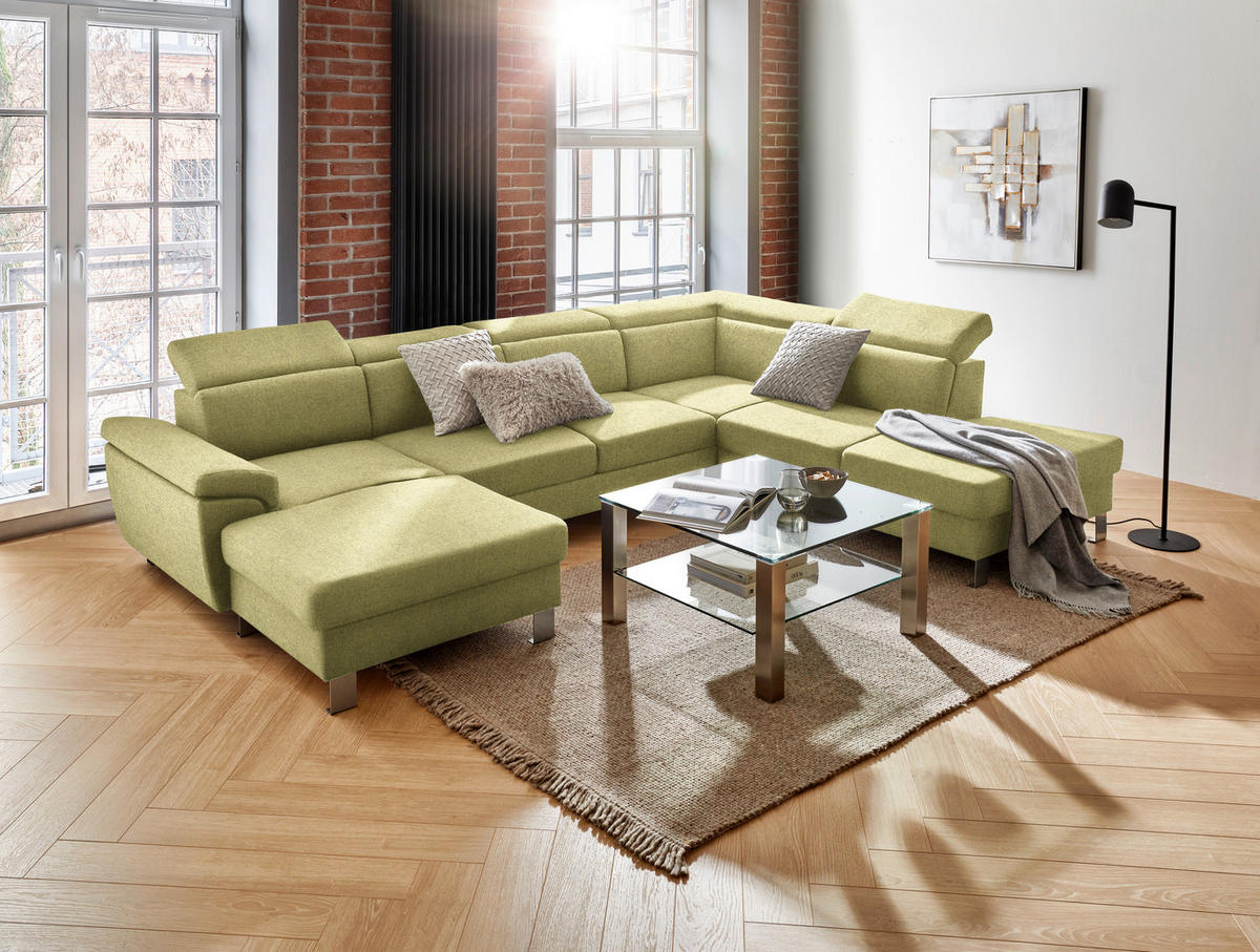 WOHNLANDSCHAFT in Webstoff Grün  - Silberfarben/Grün, Design, Textil/Metall (168/320/226cm) - Xora