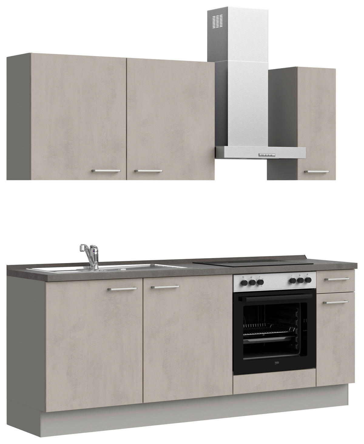 KÜCHENBLOCK Riva 210 cm  in Grau, Schieferfarben  - Schieferfarben/Edelstahlfarben, MODERN, Holzwerkstoff/Metall (210cm) - Nobilia