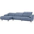 ECKSOFA in Echtleder Hellblau  165/313 cm  - Schwarz/Hellblau, Design, Leder/Metall (165/313cm) - Emilio Belluti