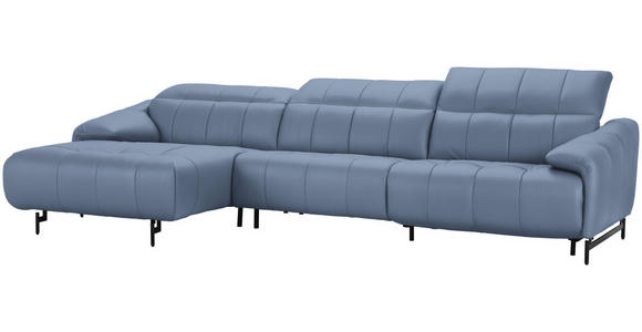 ECKSOFA in Echtleder Hellblau 165/313 cm - Schwarz/Hellblau, Design, Leder/Metall (165/313cm) - Emilio Belluti