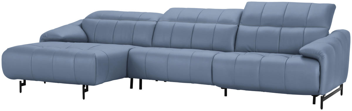 ECKSOFA in Echtleder Hellblau  165/313 cm  - Schwarz/Hellblau, Design, Leder/Metall (165/313cm) - Emilio Belluti