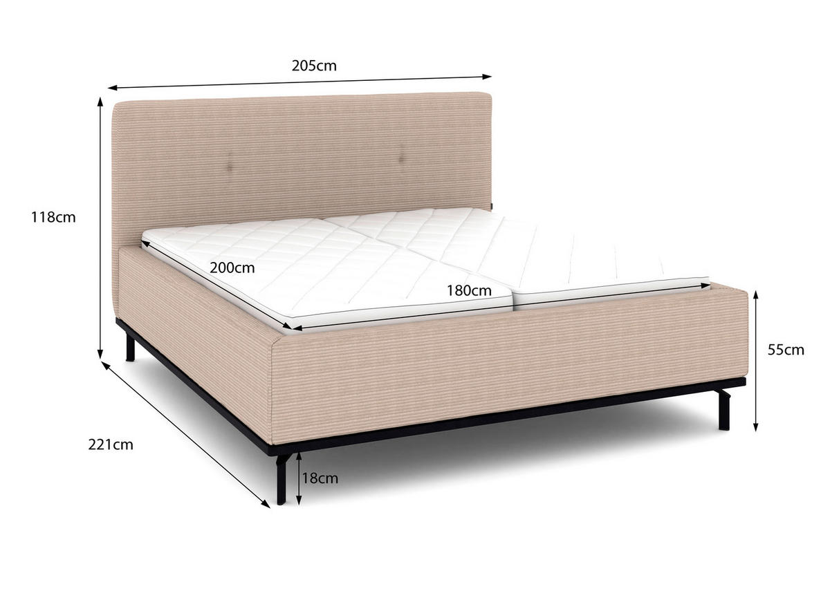 POLSTERBETT Matratze, Lattenrost, Bettkasten 180/200 cm  in Taupe  - Taupe/Graphitfarben, Design, Holz/Textil (180/200cm) - Musterring