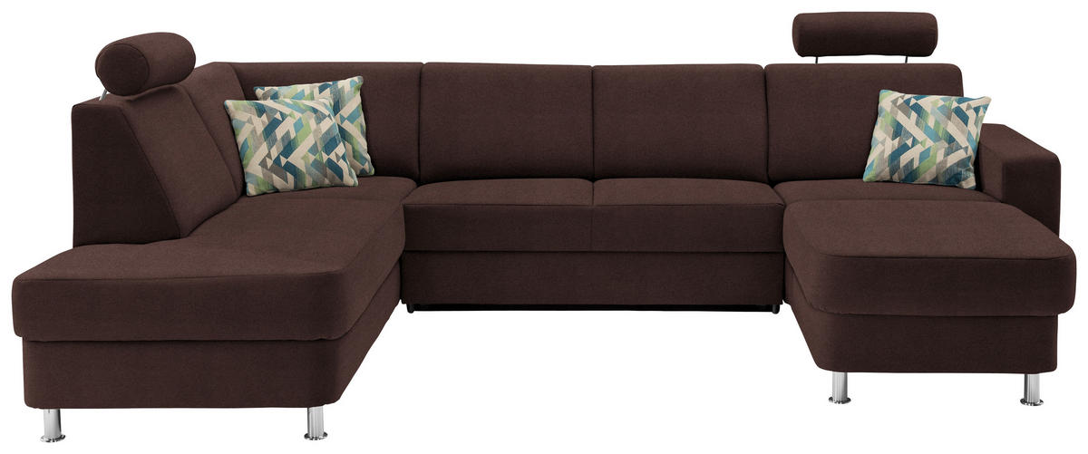 SEDEŽNA GARNITURA, šenilja temno rjava  - barve kroma/temno rjava, Design, umetna masa/tekstil (198/301/165cm) - Xora