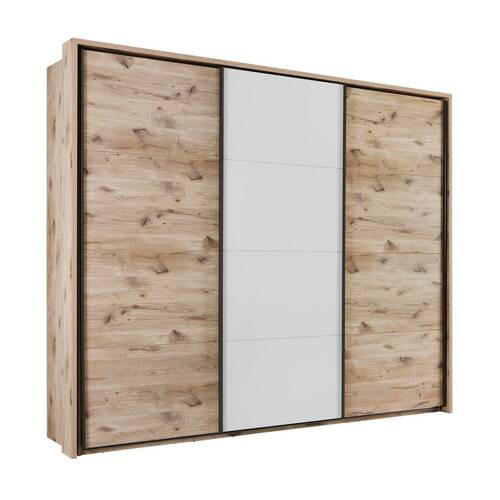 Omara z drsnimi vrati, barve hrasta, svetlo siva  - siva/barve hrasta, Moderno, kovina/leseni material (280/231/60cm) - Xora