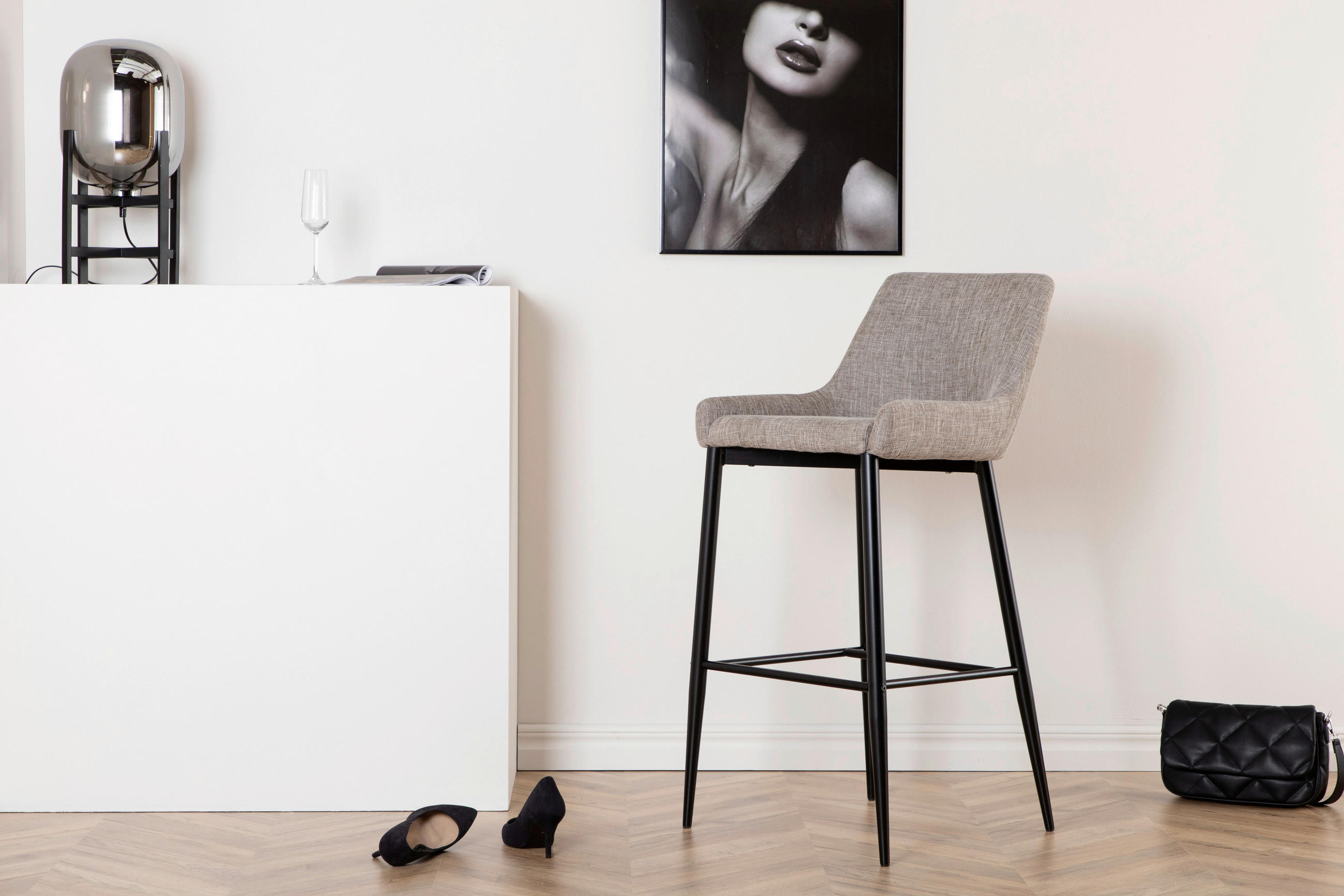BARPALL SET i svart, beige  - beige/svart, Design, metall/textil (48/105/57cm) - Livetastic