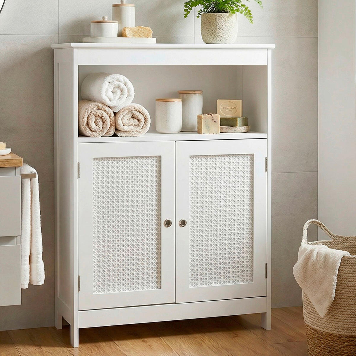 MIDISCHRANK 60/80/28 cm  - Weiss/Silberfarben, Design, Holzwerkstoff/Metall (60/80/28cm) - Livetastic