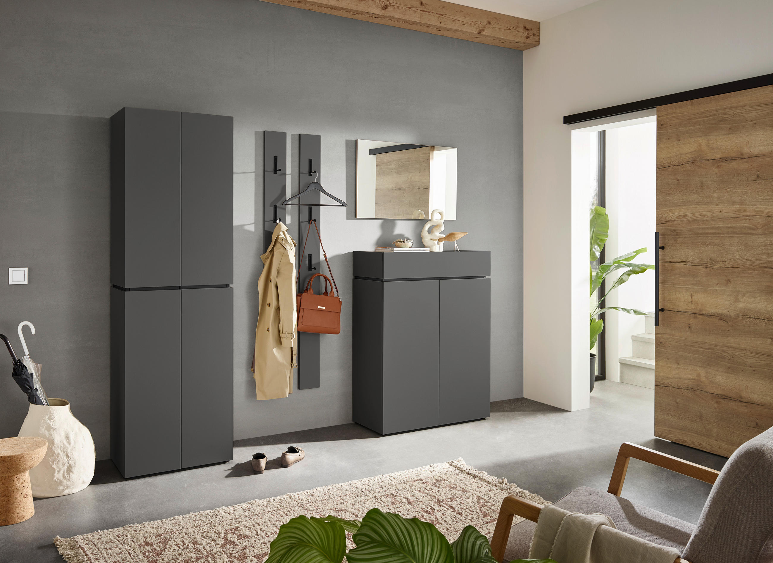 GARDEROBENSCHRANK 60/199/37 cm  - Schwarz/Graphitfarben, Design, Holzwerkstoff/Kunststoff (60/199/37cm) - Voleo