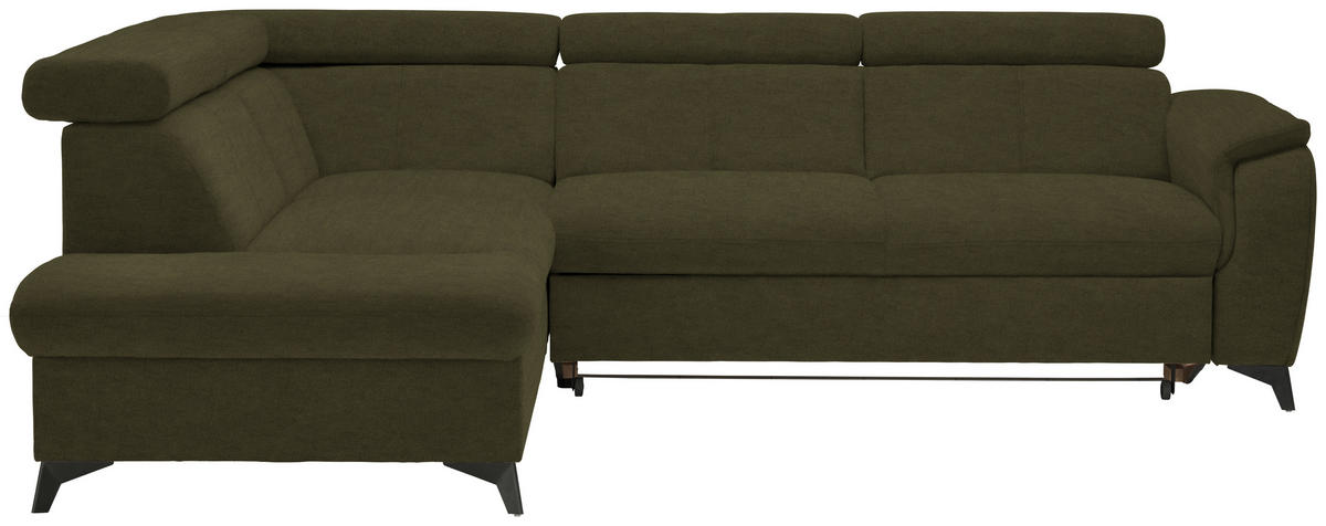 ECKSOFA in Mikrofaser Olivgrün  - Schwarz/Olivgrün, Design, Textil/Metall (203/260cm) - Stylife