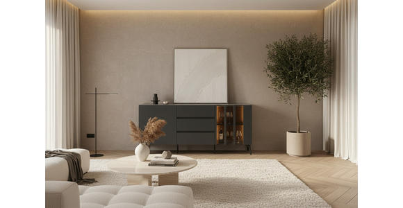 SIDEBOARD  166/76,3/41,5 cm 3 Schublade(n)  - Schwarz/Grau, Design, Glas/Holzwerkstoff (166/76,3/41,5cm) - Novel