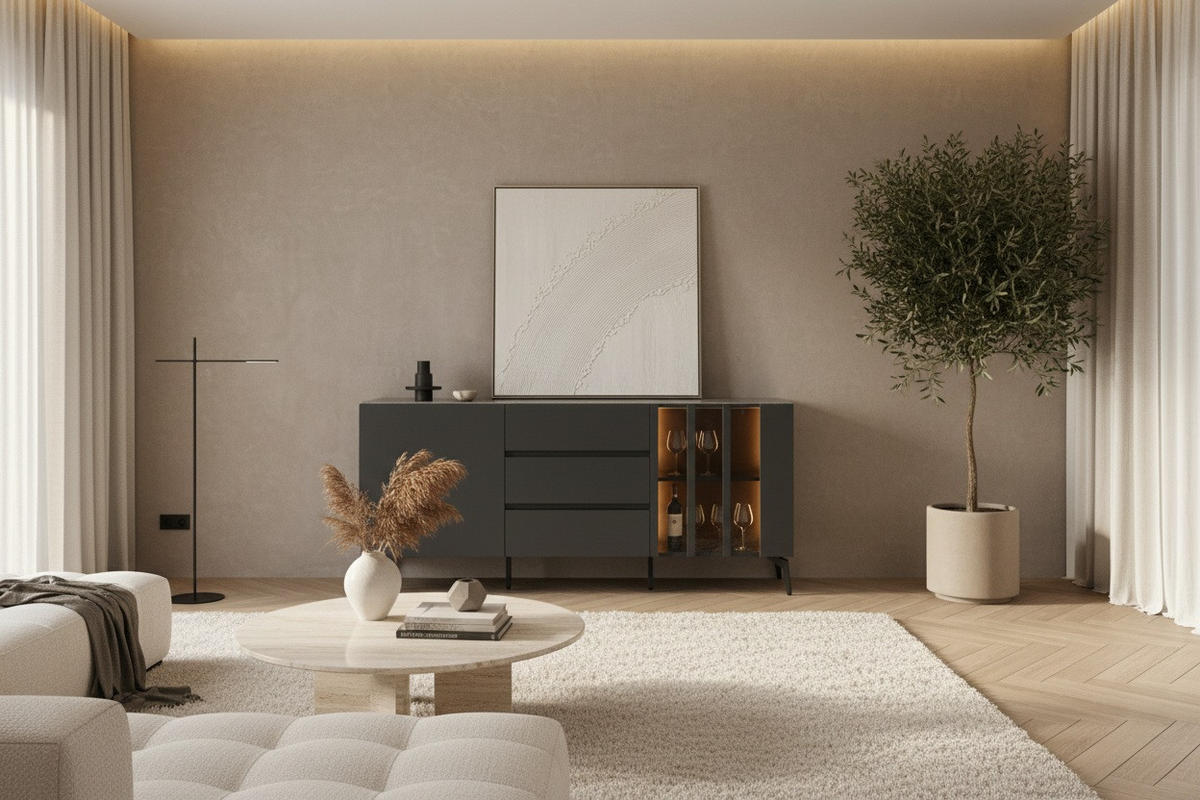 SIDEBOARD  166/76,3/41,5 cm 3 Schublade(n)  - Schwarz/Grau, Design, Glas/Holzwerkstoff (166/76,3/41,5cm) - Novel