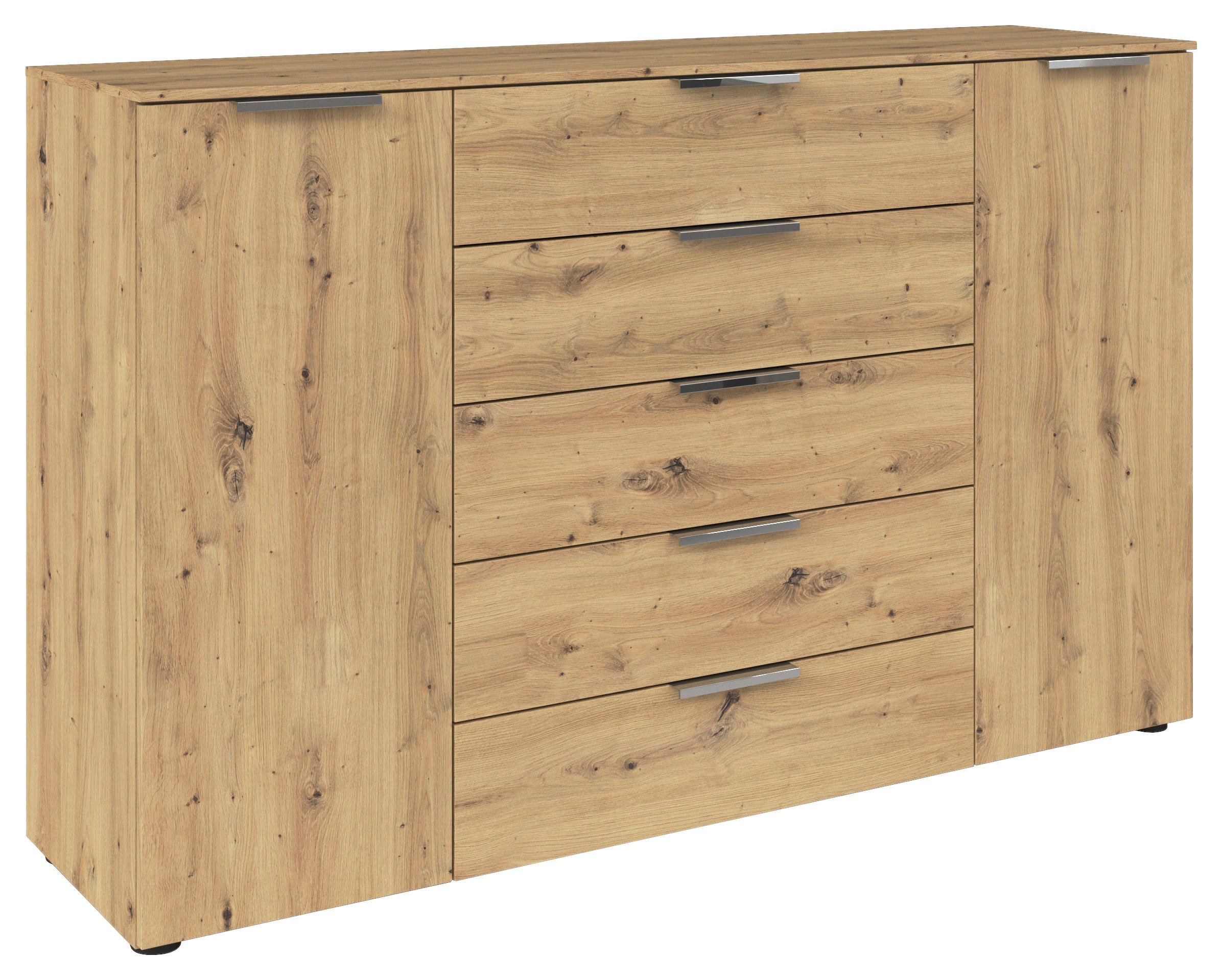 BYRÅ 160/100/42 cm - kromfärg/ek Artisan, Modern, metall/trämaterial (160/100/42cm) - Rauch Möbel