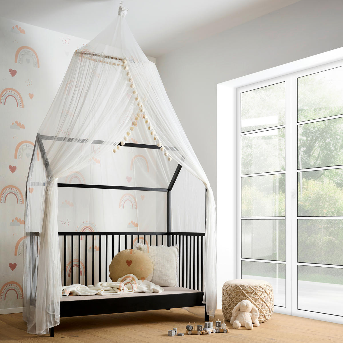 GITTERBETT EMMA  144/75/161 cm   - Schwarz, Trend, Holz (144/75/161cm) - My Baby Lou