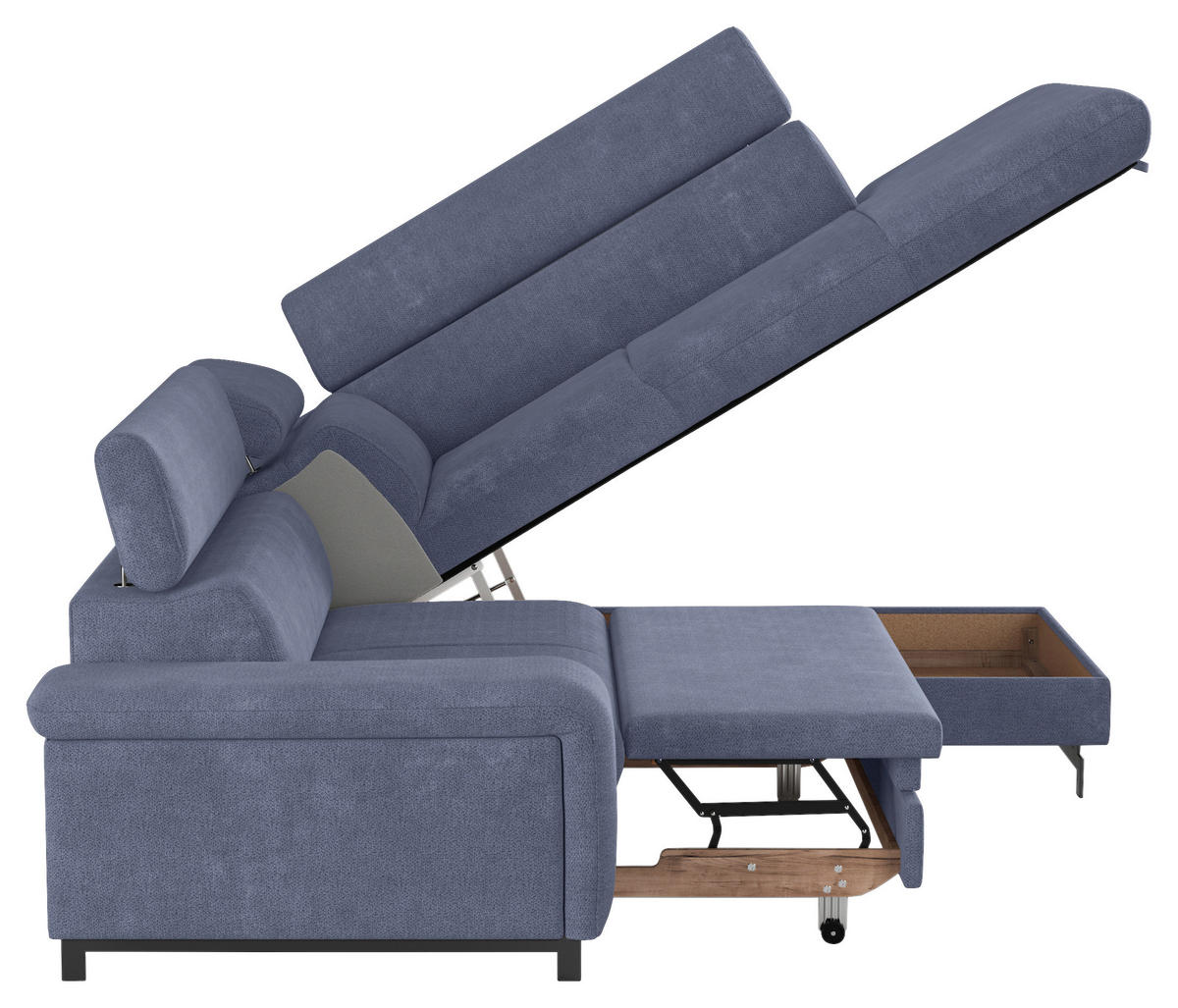 ECKSOFA Blau Chenille  - Blau/Schwarz, Textil/Metall (262/215cm) - MID.YOU
