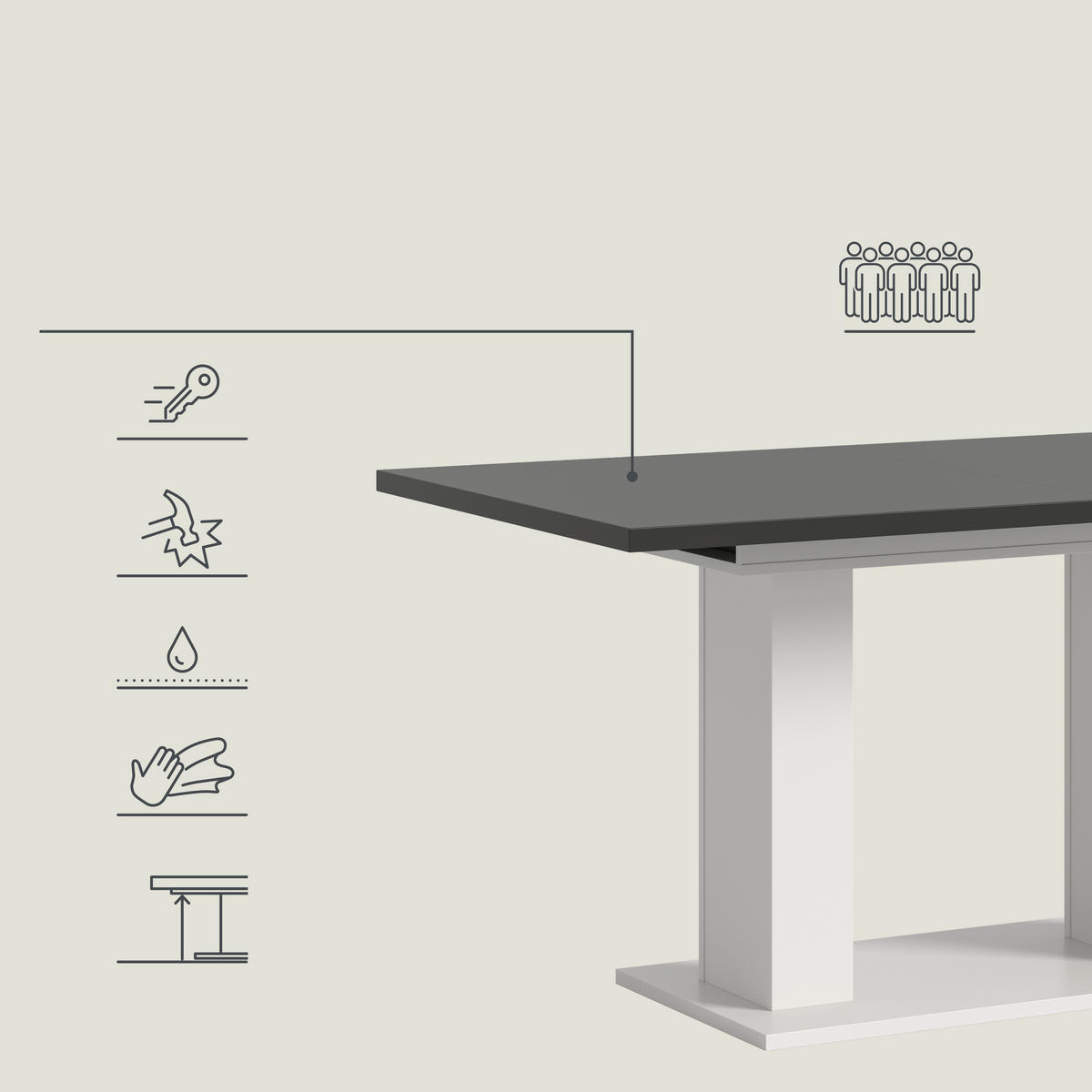 ESSTISCH Grau rechteckig  ausziehbar  - Weiß/Grau, KONVENTIONELL, Holzwerkstoff (150-190/90/76cm) - MID.YOU