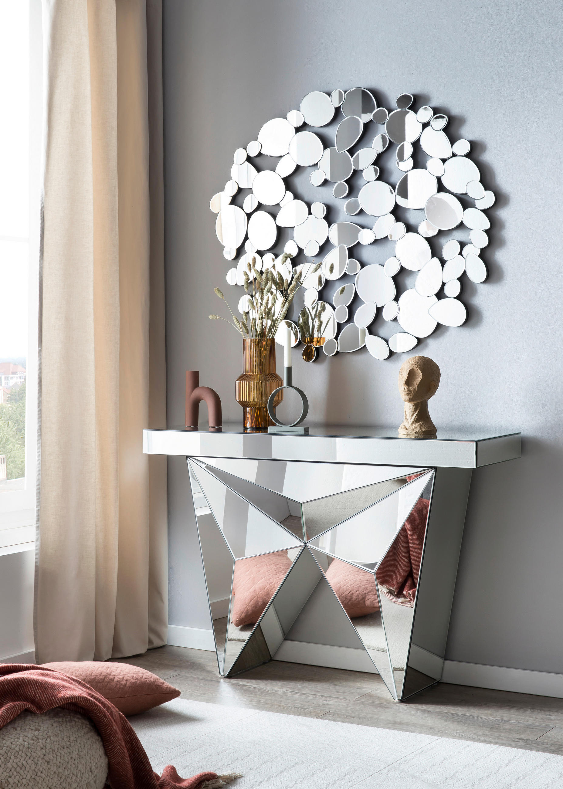 KONSOLENTISCH in Glas, Holzwerkstoff 120/35,5/81 cm    - Silberfarben, Design, Glas/Holzwerkstoff (120/35,5/81cm) - Livetastic