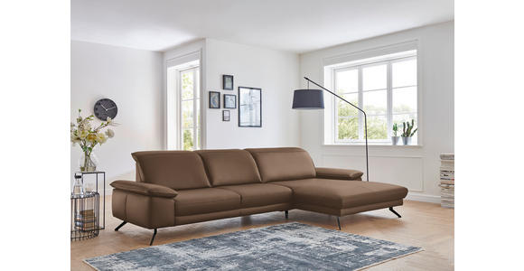 ECKSOFA Rivello in Echtleder Braun  328/193 cm  - Schwarz/Braun, Design, Leder/Metall (328/193cm) - Dieter Knoll