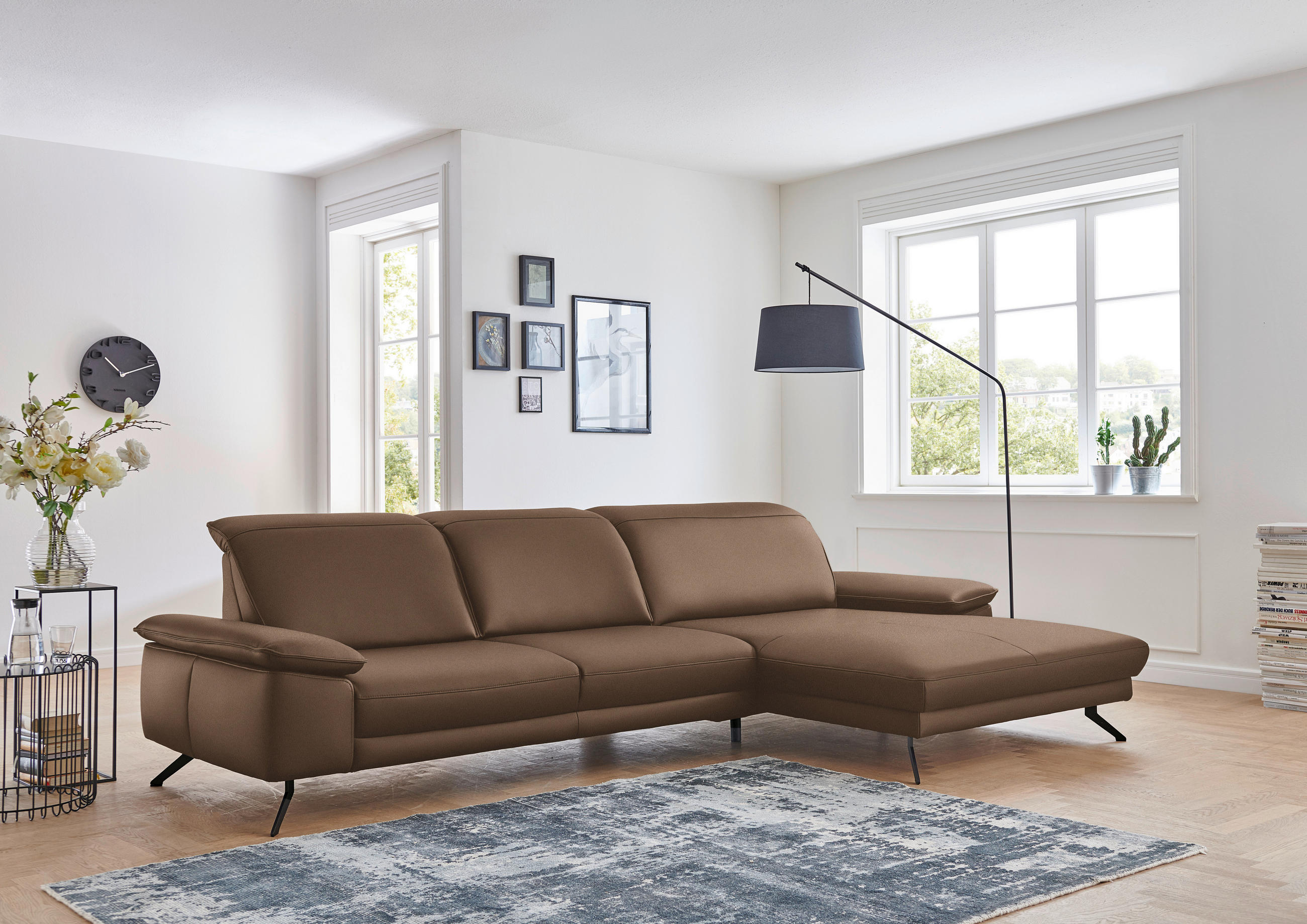 ECKSOFA in Echtleder Braun  328/193 cm  - Schwarz/Braun, Design, Leder/Metall (328/193cm) - Dieter Knoll
