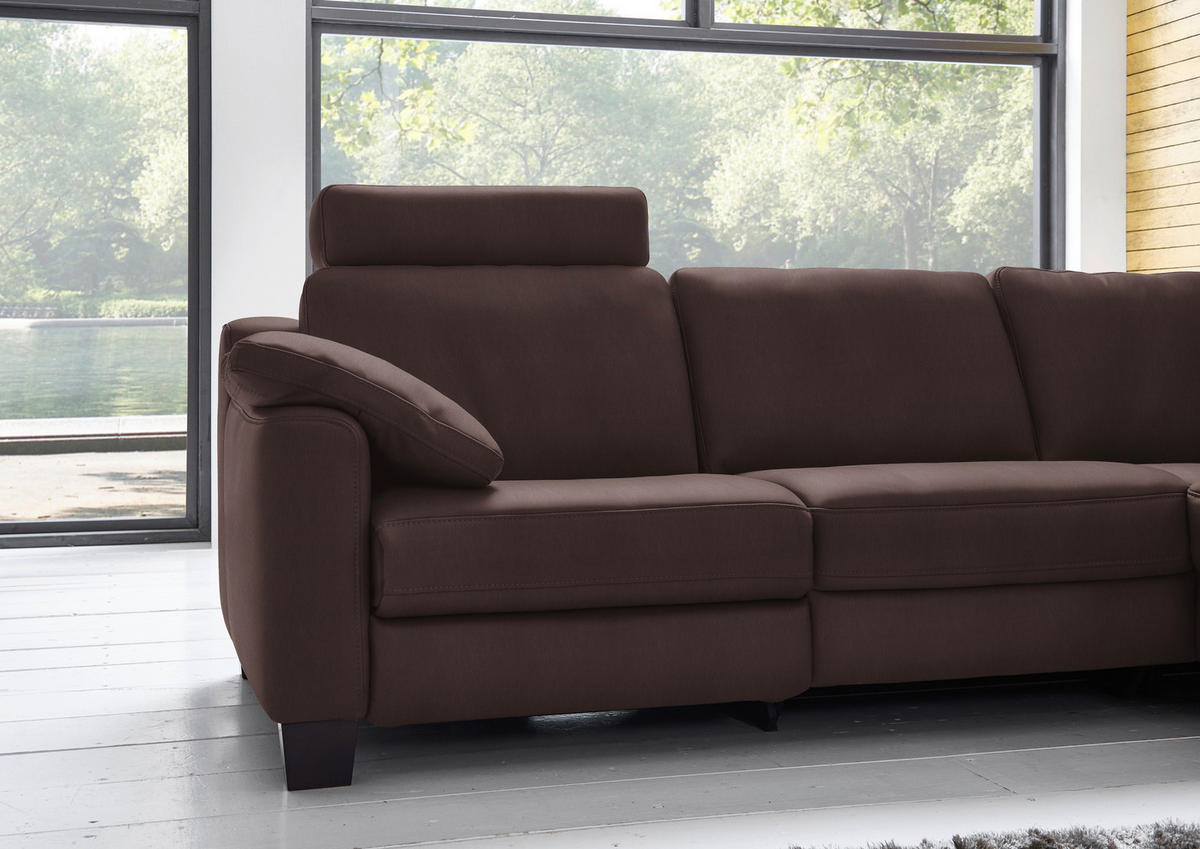 ECKSOFA in Echtleder Dunkelbraun  259/235 cm  - Eichefarben/Dunkelbraun, Design, Leder/Holz (259/235cm) - Valdera